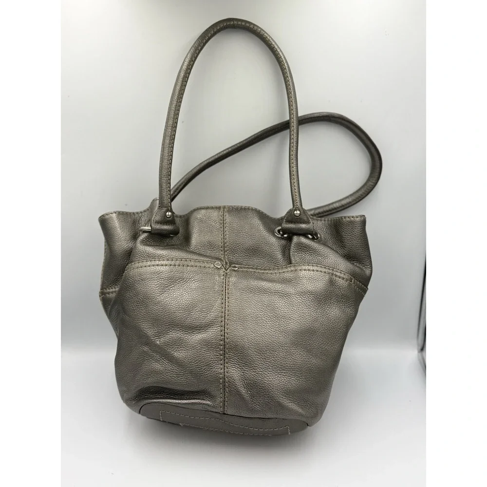 Tignanello Multi Pocket Shoulder Tote Bag Gray Genuine Leather Double Straps NWT